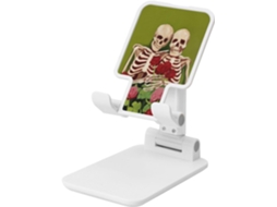 Suporte Dobrável Para Celular Com Dois Esqueletos Abraçando Flores E Trevos Altura Ângulo Ajustáveis Compatível Todos Os