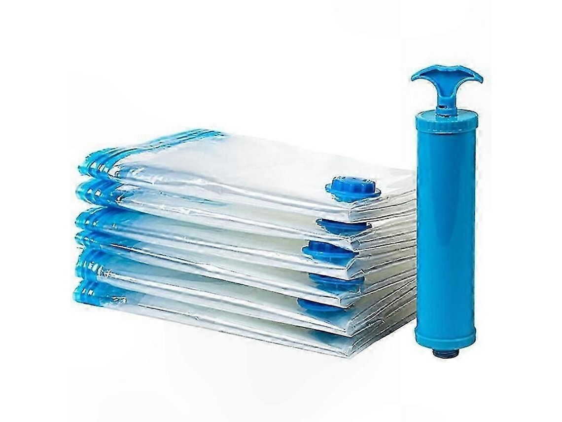 Sacos De Armazenamento A Vácuo Xxl Com Bomba, Pacote 6 Unidades, 80x120cm, Azul