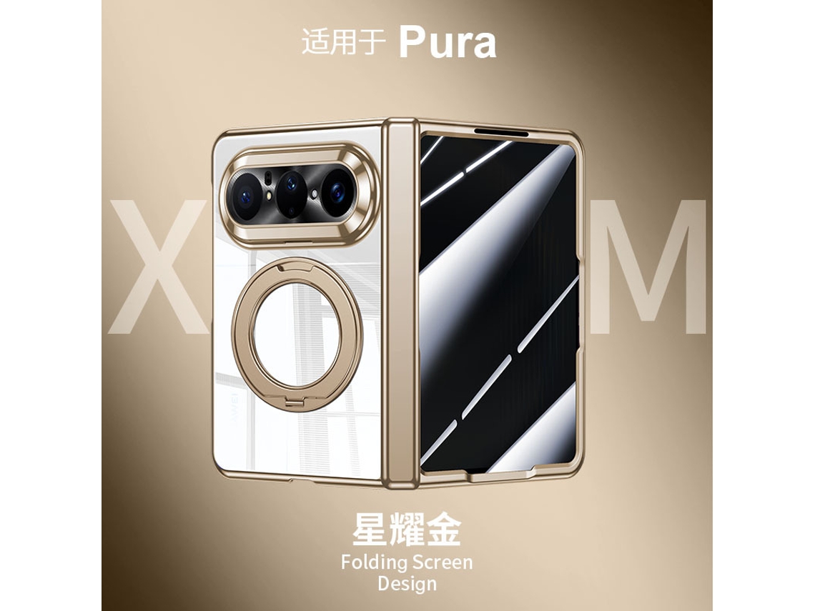 (ouro Anti Voyeur Huawei Puraxmax Classic Edition) Caso De Telefone Suporte Rotativo Caso Chapeado Membrana Integrada