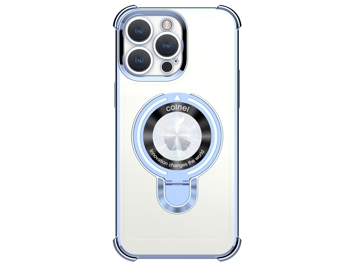 Suporte Casa Galvanizado Para Iphone 14 Pro Max Pele Sintética Magnética Azul