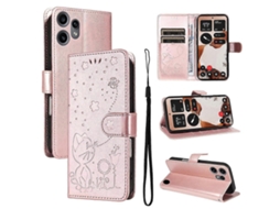 Capa De Celular Flip Em Couro Com Estampa De Gato E Abelha Para Celular Cmf Phone 2 Pro, Da Nothing.