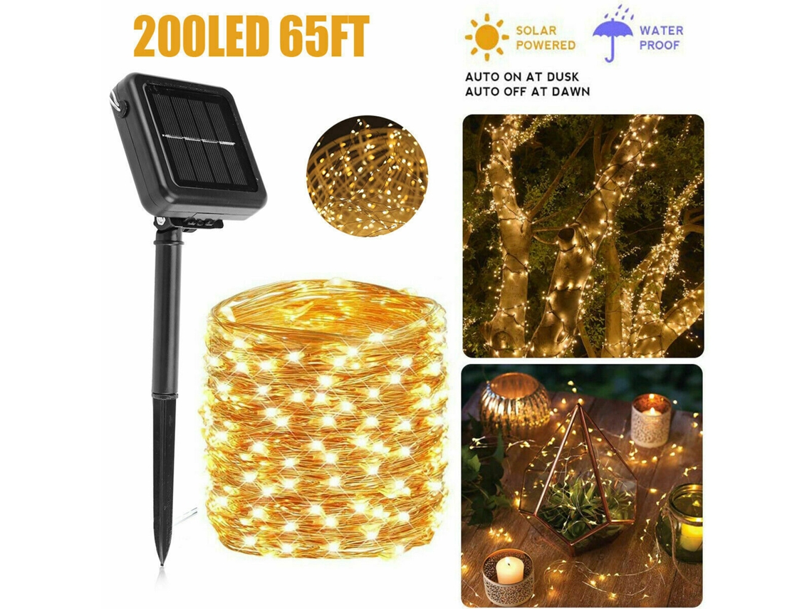 Luzes de Fio de Cobre Solar 20m 200 Luzes 8 Modos Ip65