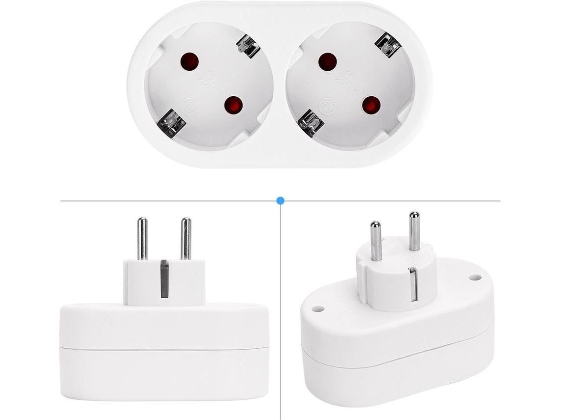 Aigostar Adaptador de Tomadas Europeias com 2 Tomadas, Adaptador de Tomadas Duplo Frontal com Tomada de Terra, 16A, 250V, Branco.
