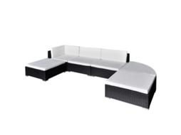 Vidaxl 6 Pcs Conjunto Lounge De Jardim C/ Almofadões Vime Pe Preto