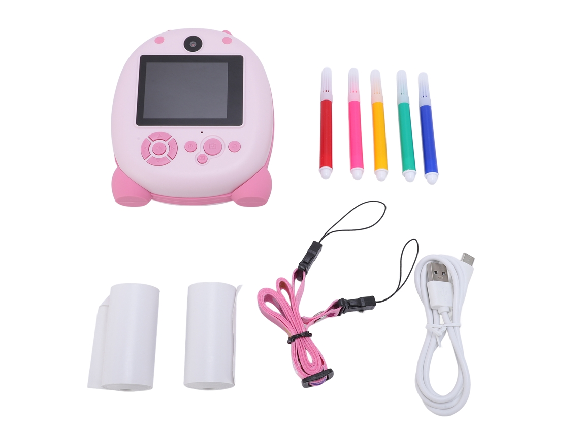 Câmera Instantânea Com Impressão Térmica 48mp Lentes Duas Tela 2.4'' Case Silicone Filtros Rosa