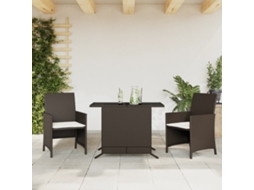 Vidaxl 3 Pcs Conjunto Bistrô Com Almofadões Vime Pe Castanho