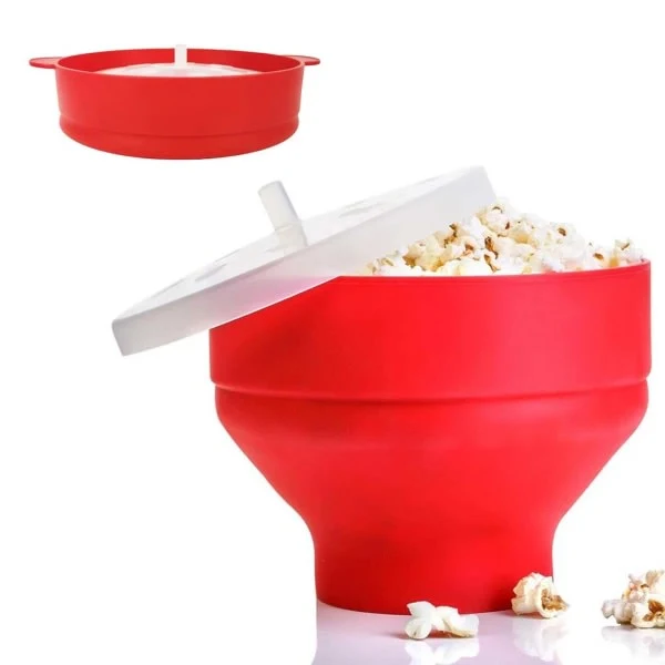 (é Isso Aí!) Tigela De Silicone Para Pipoca, Tigela Para Pipoca De Micro, Ondas, Dobrável E Vermelha