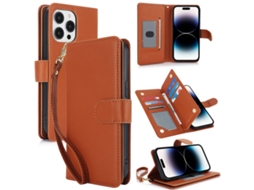 Capa Carteira De Couro Para Iphone 14 Pro - Com Rfid - Para Vários Cartões