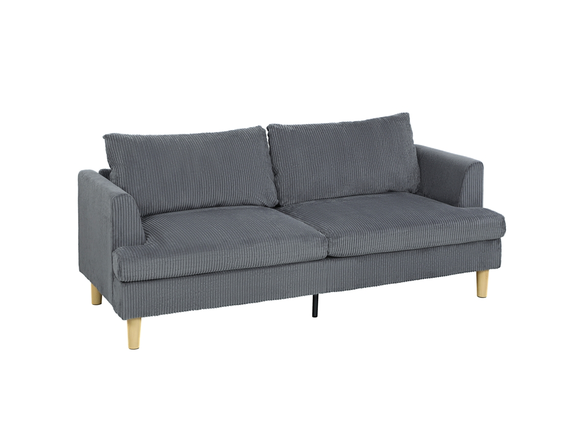 Sofá De 3 Lugares Revestido Em Veludo Almofadas Espessas Com Molas Assento Largo 2 Almofadas 188x80x86 Cm Cinzento Escuro