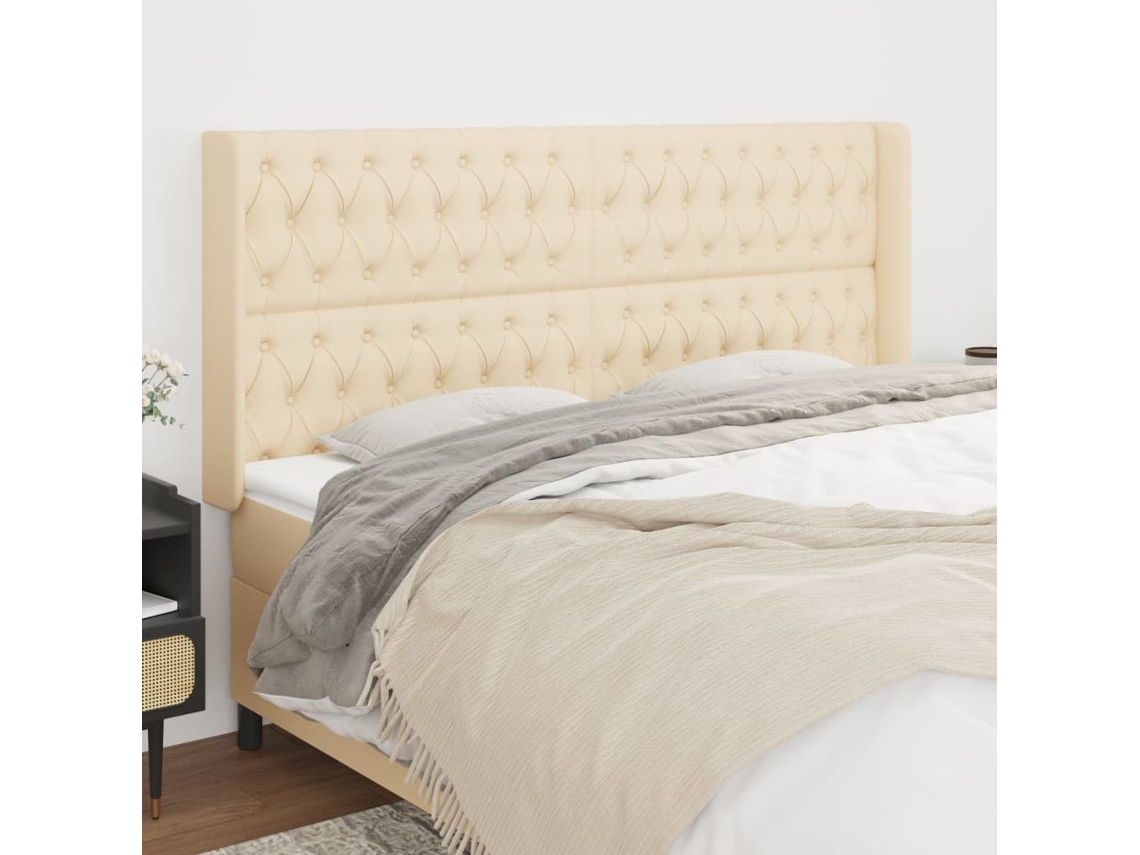 Vidaxl Cabeceira De Cama C/ Abas Tecido 183x16x118/128 Cm Creme