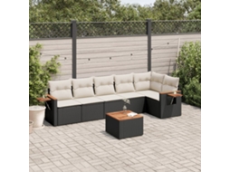 Vidaxl 7 Pcs Conjunto De Sofás P/ Jardim C/ Almofadões Vime Pe Preto