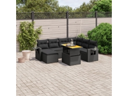 Vidaxl 8 Pcs Conjunto Sofás De Jardim Com Almofadões Vime Pe Preto