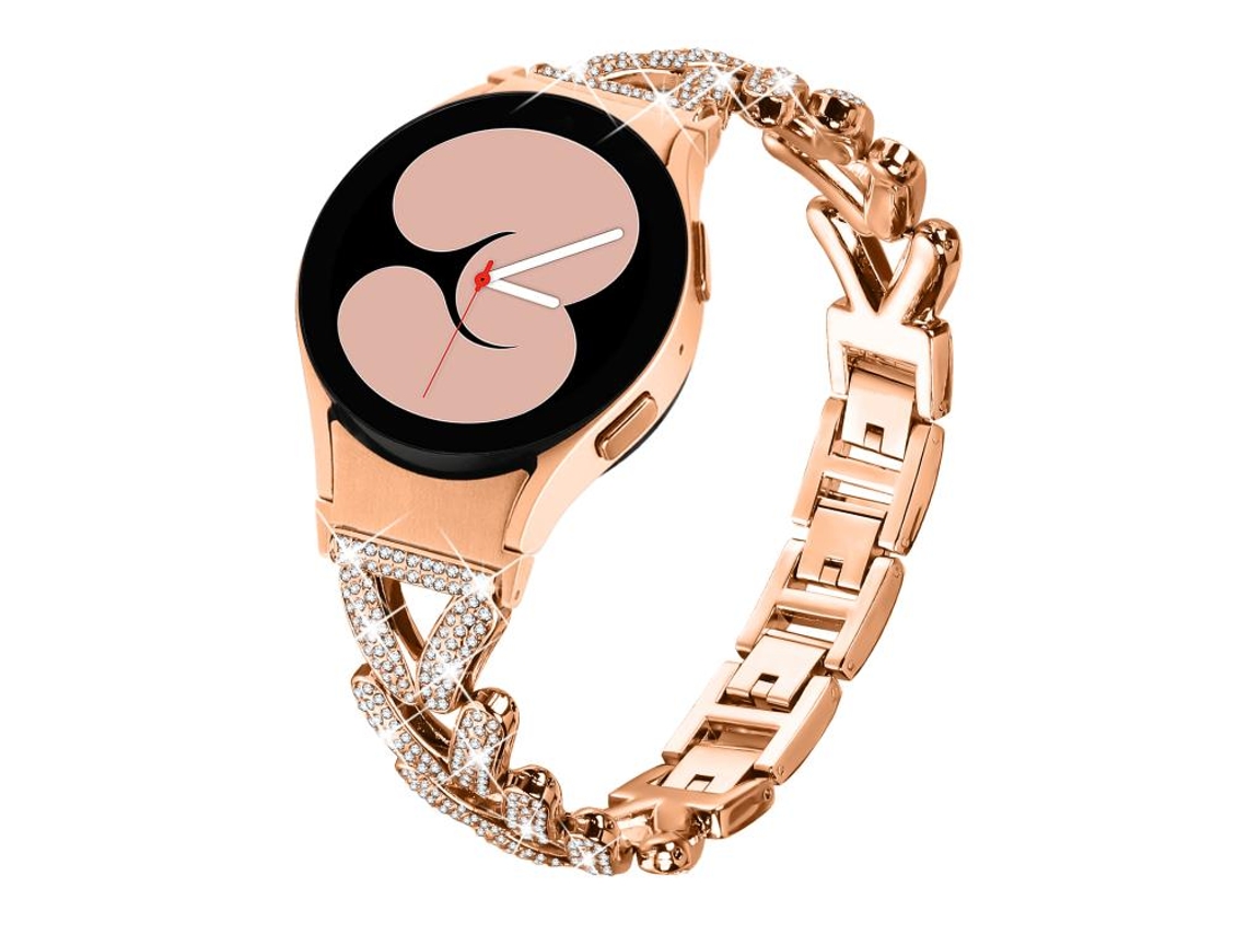 Bracelete para Samsung Galaxy Watch Fe/7/6/5/4 Metal com Diamante e Pequena Torção Ouro Rosa XIAOMOYU (20mm)
