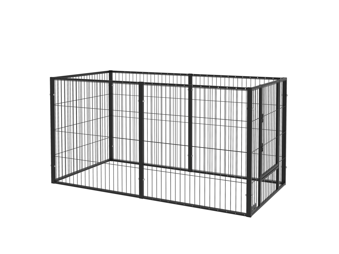 Parque para Cães de 6 Painéis com Largura Ajustável e Estrutura de Aço 82,5 150x79x81 Cm Preto Ge