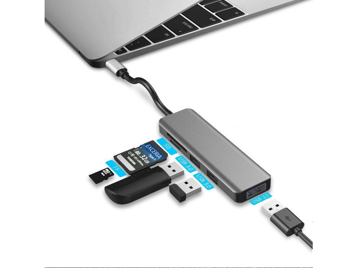 Lurelia Hub Usb-c T504 5 Em 1 Com Leitores Sd/tf, Cabo 15 Cm, 5 Gbps