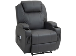 Cadeira de Massagem Elétrica com 8 Pontos de Vibração, Porta copos, Couro Sintético Cinza Escuro | S/MARCA