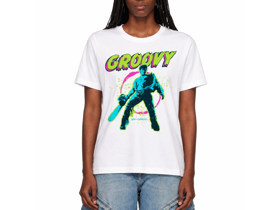 Rockinstone Army Of Darkness Movie Groovy White Adult T-shirt Size:xxl