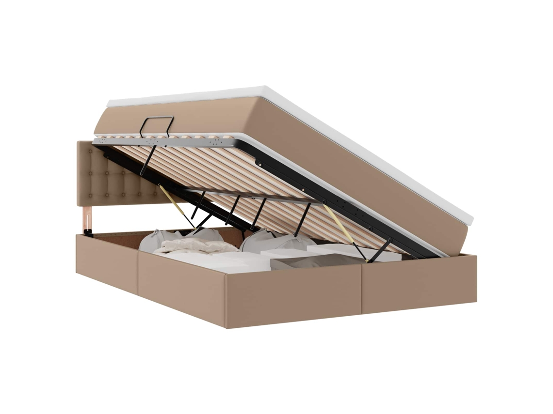 SYFAX™ Cama com Arrumação e Led com Colchão Cappuccino 140 X 200 Cm
