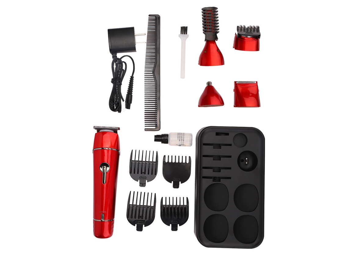 2026 5 em 1 Ferramenta Eléctrica Multifuncional para Cortar Bigode, Barba, Nariz, Cejas e Cabelo (vermelho)