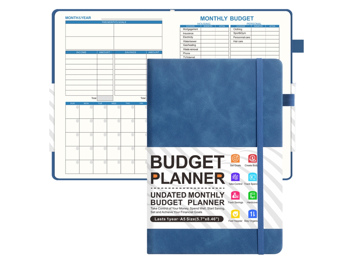 A5 Royal Blue Budget Planner Financial Planning Notebook With Password Website Address Log, 50-sheets