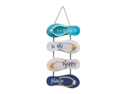 2026 signo The Beach Is My Happy Place com Chinelos Náuticos Pendente para Decoração de Parede 8.5x20 Polegadas