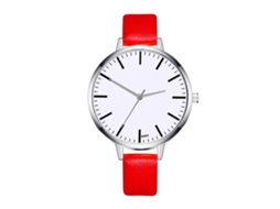 Relógio de Pulso Feminino de Quartzo com Pulseira Pu Mostrador Redondo Vermelho
