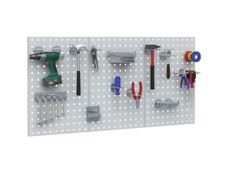 Layout de oficina, painel de parede perfurado, bancada de trabalho, painel de parede de ferramentas, oficina, cinza, conjunto de 2