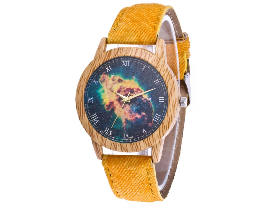 Relógio de pulso de quartzo unissex casual Zhoulianfa Nebula Jeans amarelo