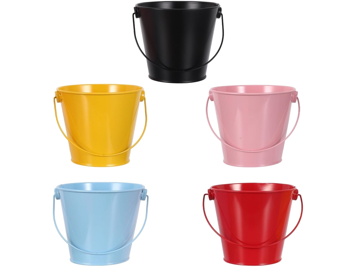 Conjunto de 5 Porta lápis Metal Stobaza para Escritório, Porta canetas Ferro com Alça, Balde Pequeno Pincéis M