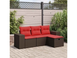 Vidaxl 4 Pcs Conjunto Sofás De Jardim C/ Almofadões Vime Pe Castanho