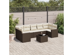 Vidaxl 8 Pcs Conjunto Sofás De Jardim C/ Almofadões Vime Pe Castanho