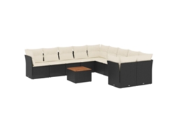 Conjunto de 11 Sofás de Jardim com Almofadões Vime Pe Preto MAISON EXCLUSIVE