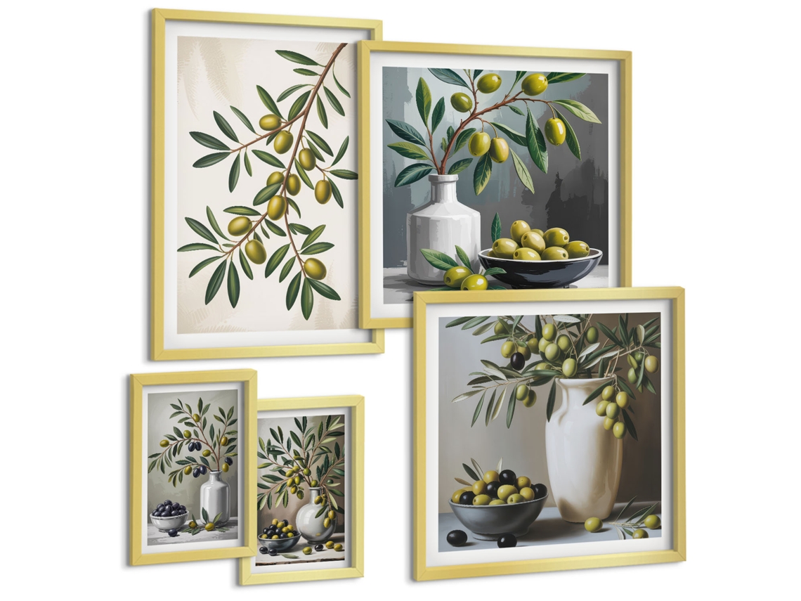 Conjunto De Pinturas Acentos De Oliva Interiores Rústicos Espelharte (5 Peças)