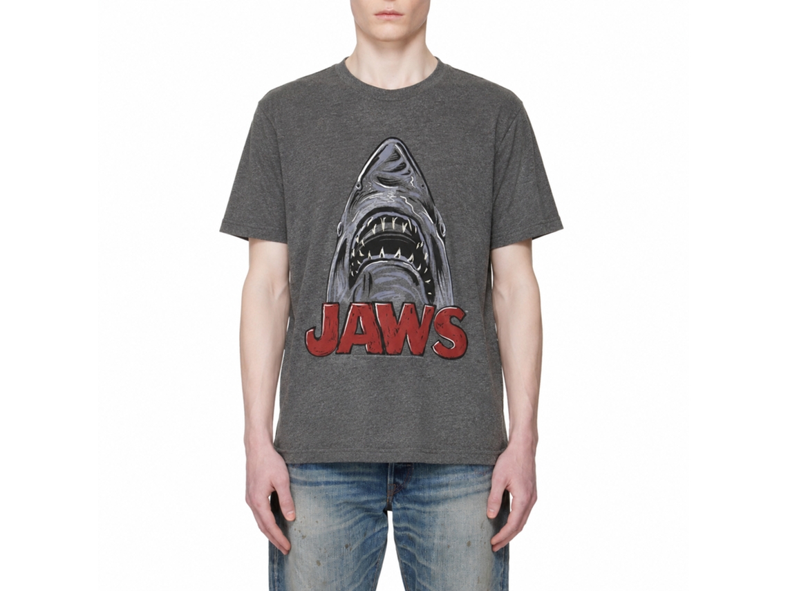Rockinstone Jaws Movie Sketchy Shark Heather Graphite Adult T-shirt Size:xxl