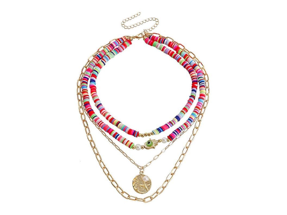 2026 collares de Turquesa em Camadas Boho para Mulher Olho do Diabo de Cerâmica Macia Cores Vivas Moda Europeia e Americana