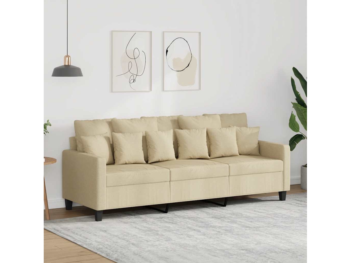 Vidaxl Sofá De 3 Lugares Tecido 180 Cm Cor Creme