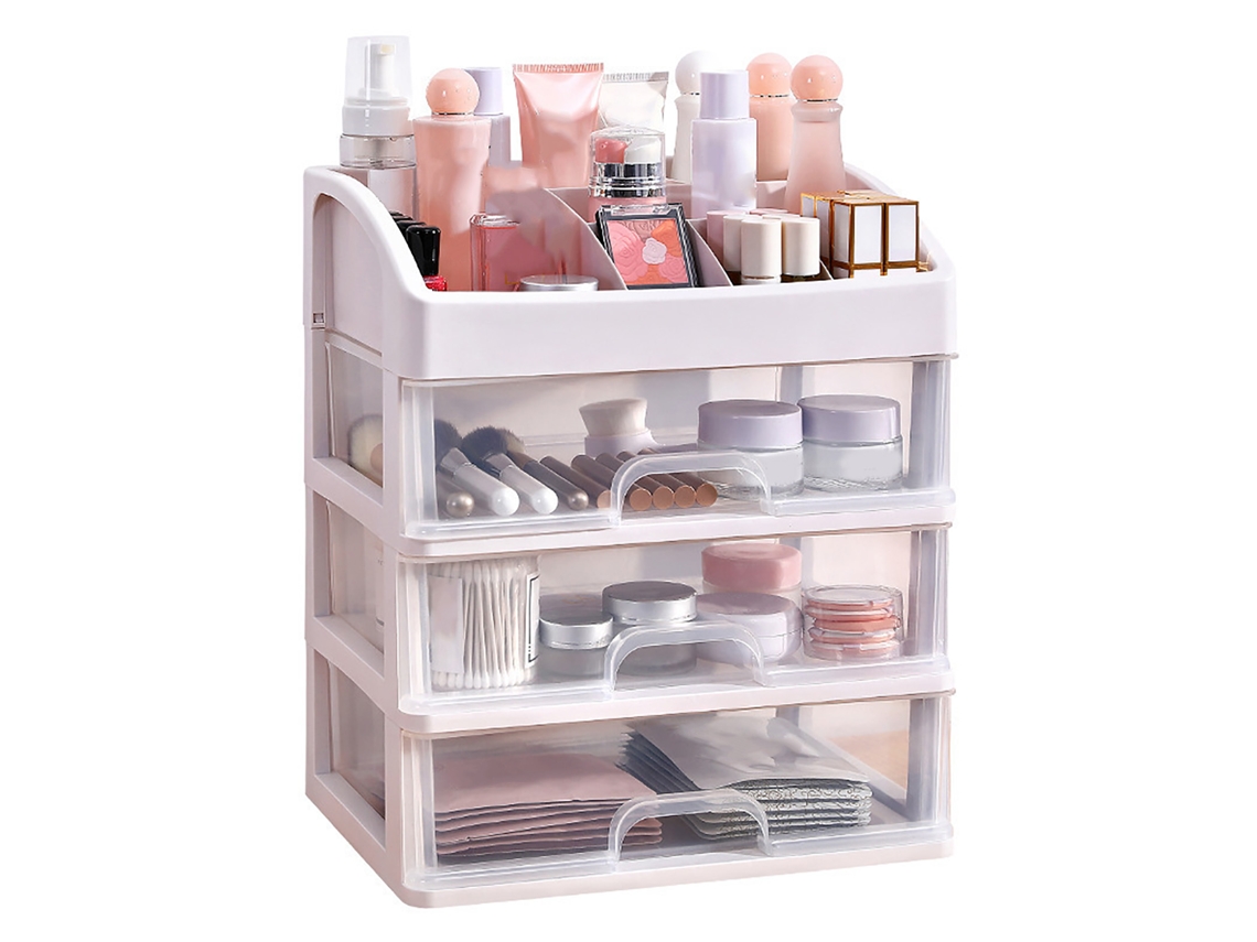Caixa de Armazenamento de Cosméticos 3 Gavetas Transparente | S/MARCA