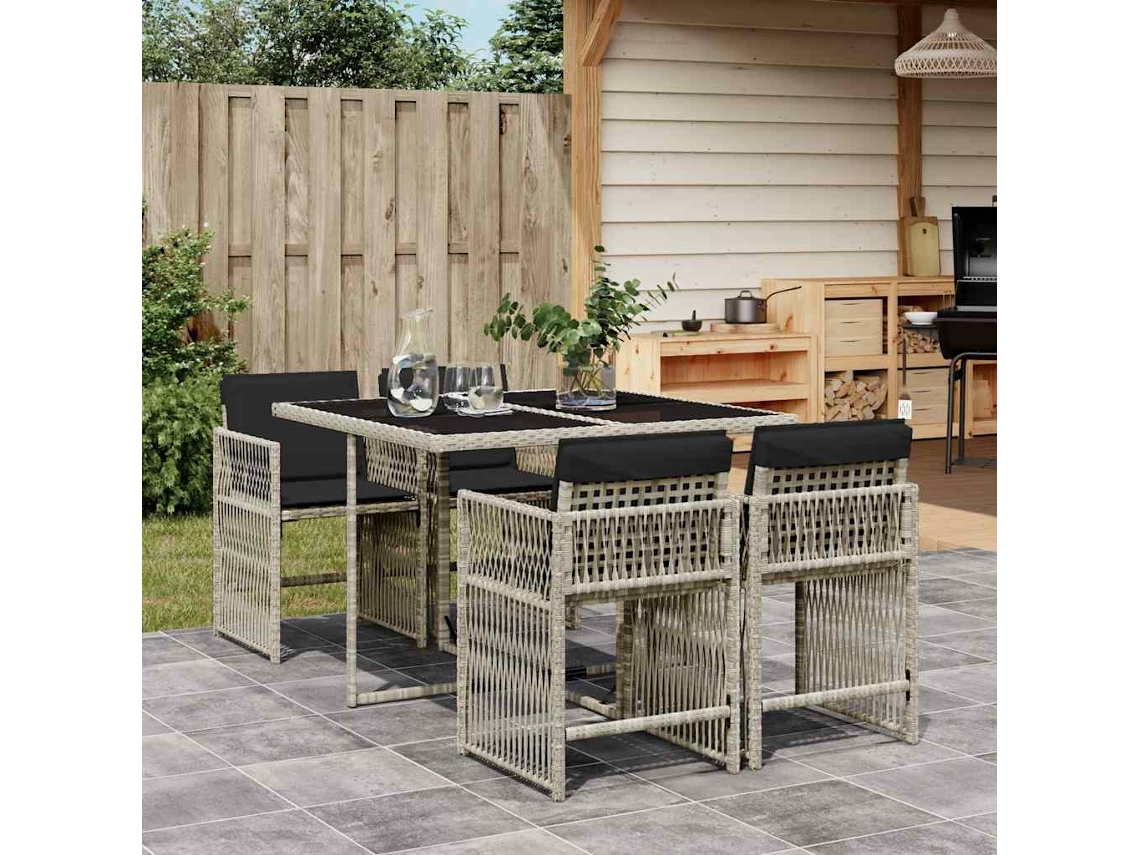 Vidaxl 5 Pcs Conjunto De Jantar P/ Jardim C/ Almofadões Cinzento Claro