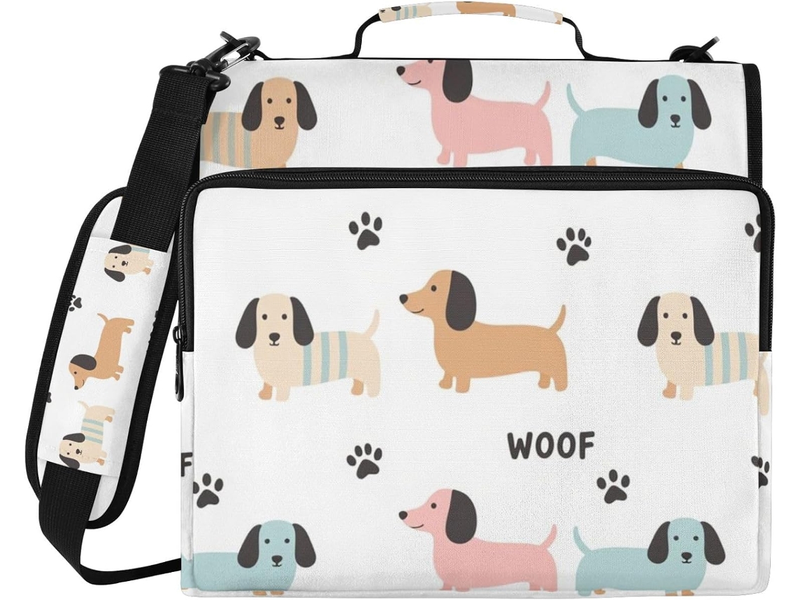 Pasta Organizadora Com Desenho De Dachshund, Azul, Rosa E Branca, 3-argolas, 3, 8cm Com Alça, Portfólio Portátil De