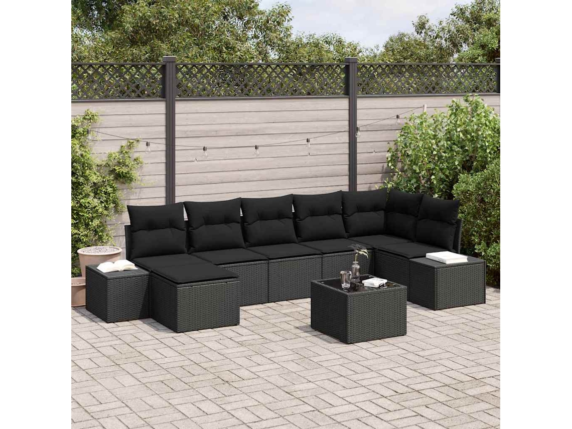 Vidaxl Conjunto De Sofá De Jardim 8 Unid. Preto Vime Pe