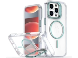 Capa Transparente Brilhante Para Iphone 13 Pro Max Com Suporte Magnético Para Lente E Lente De Tpu Resistente A Impactos - Azul.