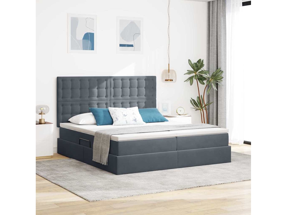 Vidaxl Cama De Armazenamento Led Com Colchão Cinzento-escuro