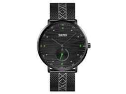 Relógio De Quartzo Masculino Skmei 9218 Com Mostrador Listrado Horizontal, Numerais Arábicos E Pulseira De Malha.