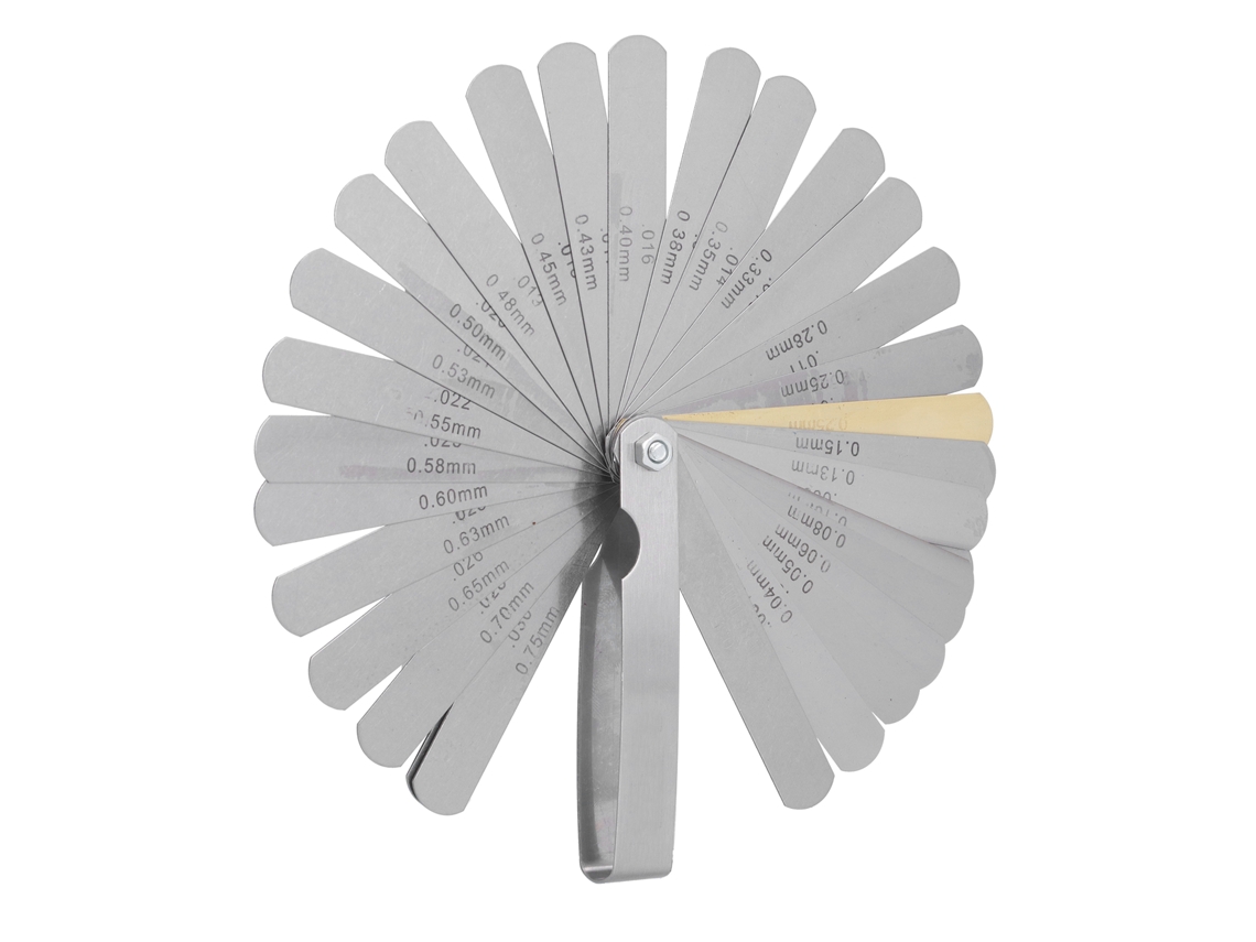 Calibrador de folga com sonda em aço inoxidável, métrico e imperial, 32 lâminas, ferramenta de medição de folga de 0,04 a 0,88 mm.