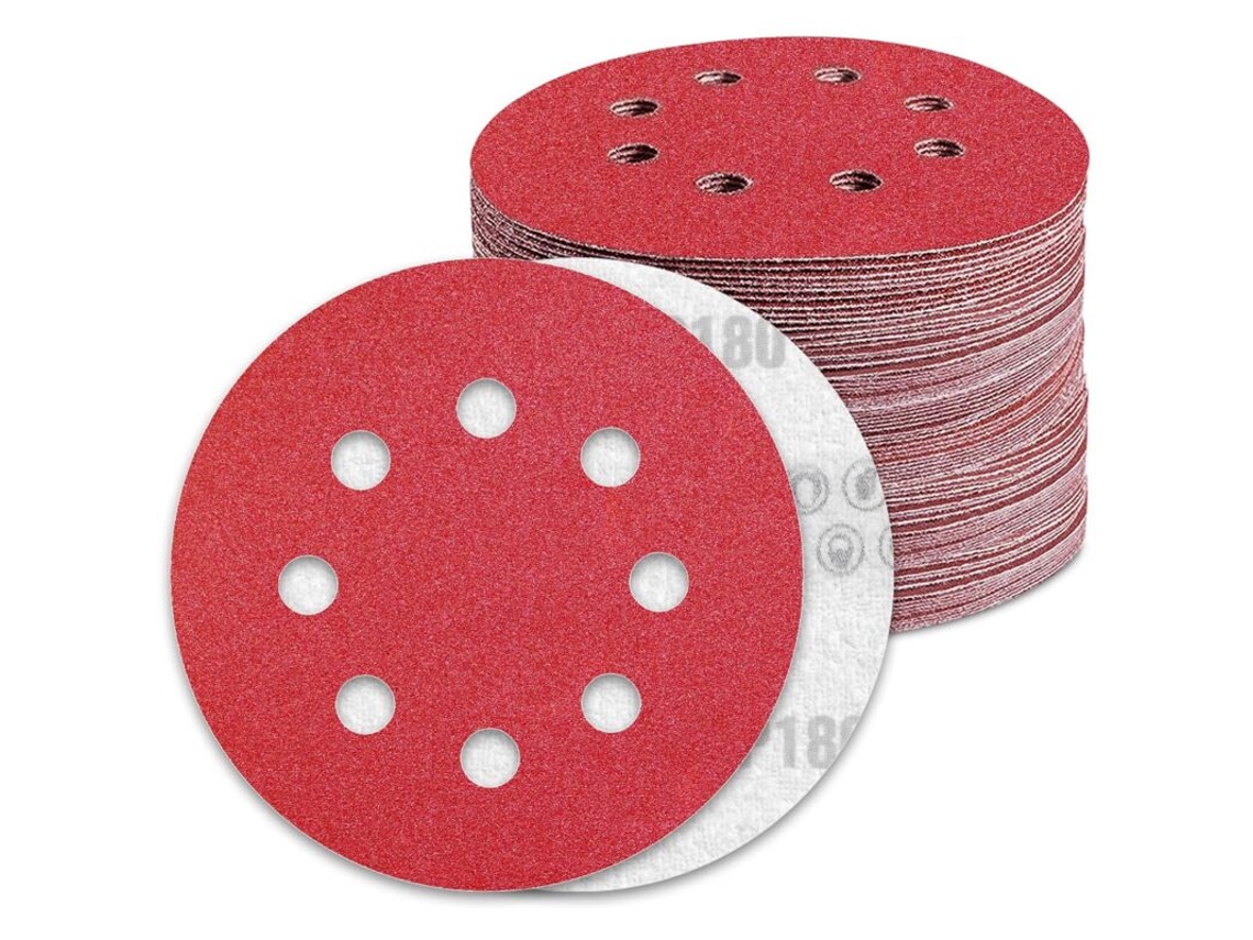 Lixa de 125 mm, grão 180, 50 peças, 8 furos, lixa excêntrica