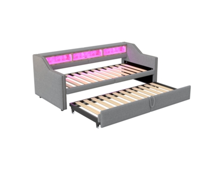 Cama Estofada Extensível 90/180x200 Cm Com Ripas - Cinza Claro