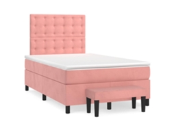 Cama Boxspring Com Colchão 120x190 Cm Veludo Rosa