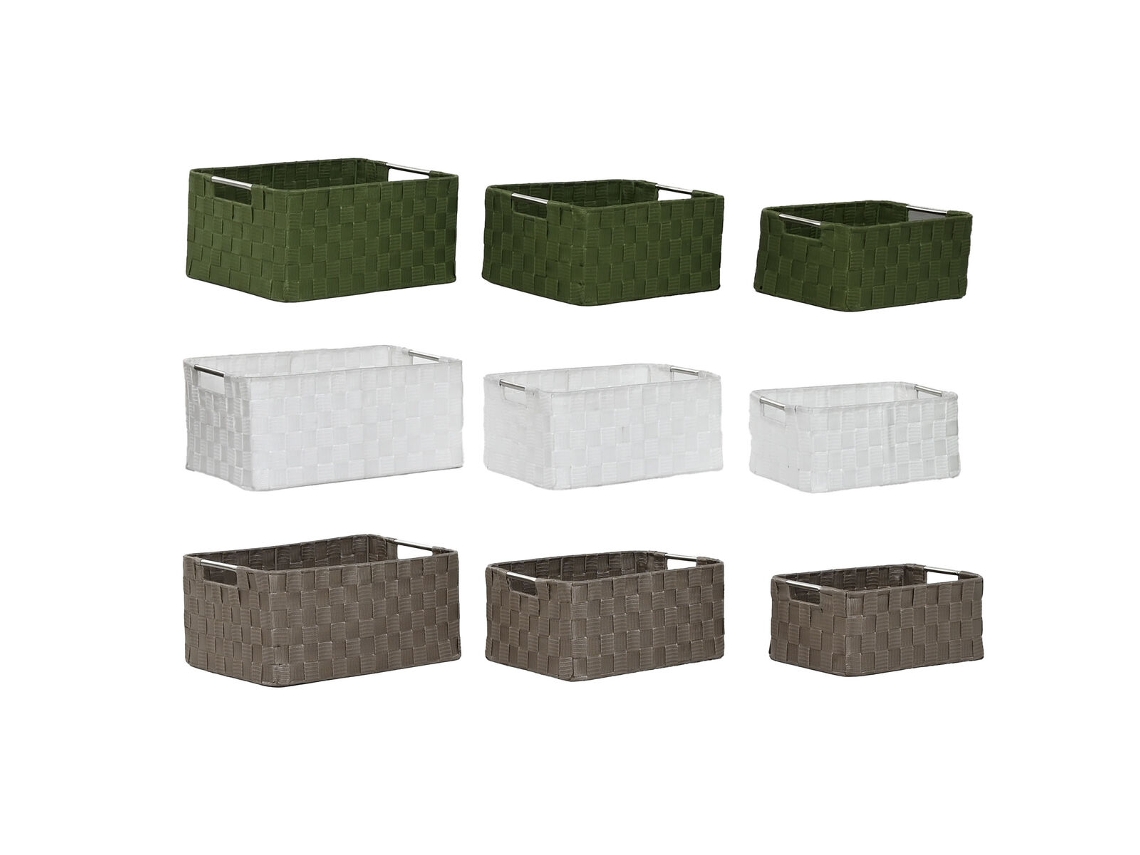 Conjunto De Cestas Home Esprit Verde Cinzento Creme Metal Polipropileno (3 Unidades) (3 Peças)