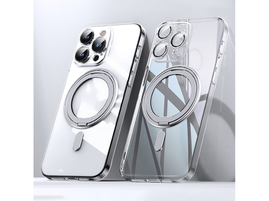 Suporte Casa Para Iphone 15 Pro Max Pele Sintética Magnética Transparente