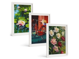 Composição De Quadros Na Parede Lírios No Jardim, Flores Coloridas Moldura Branca Quadros Para A Sala De Estar Espelharte (3 Piezas De 40x60 Cm)